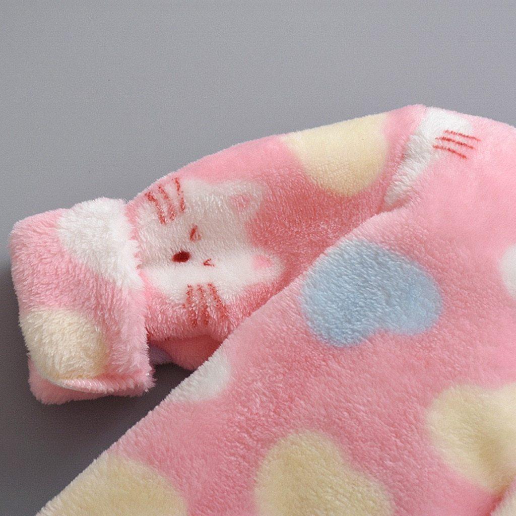 Infant Cartoon Animal Fleece Romper - Warm Plush Jumpsuit