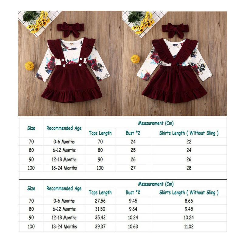 Baby Girl Floral Romper Jumpsuit & Skirt Set with Headband