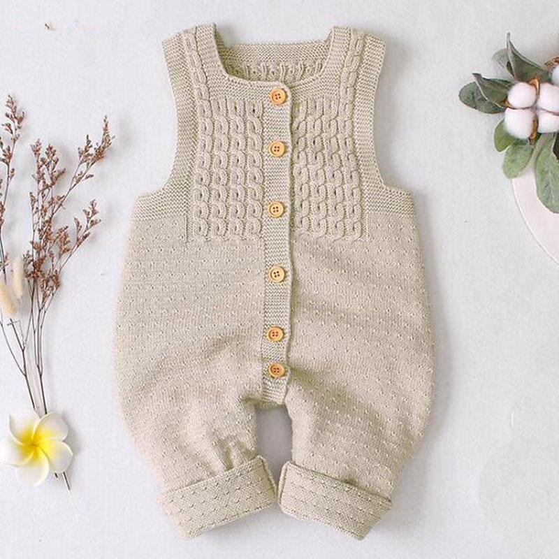Handmade Knitted Baby Romper - Retro Sleeveless Cotton Jumpsuit