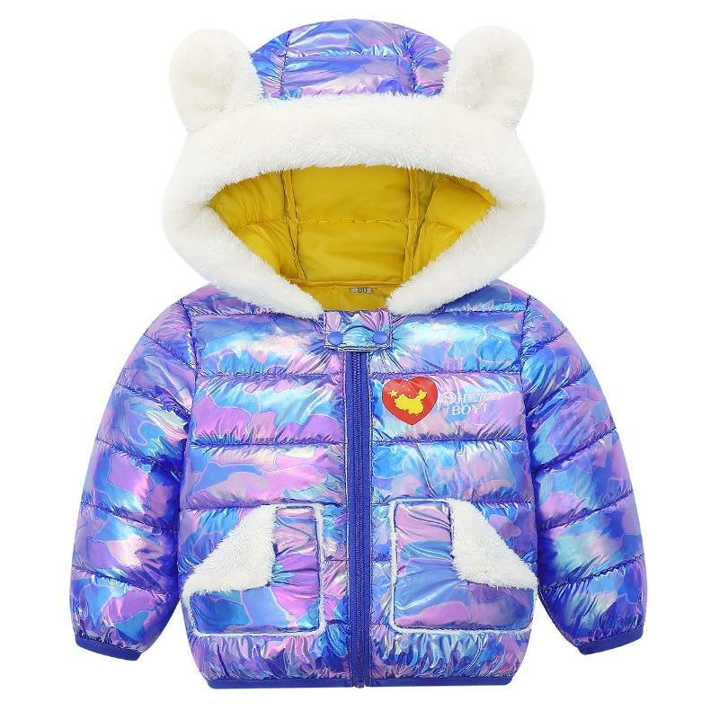 Modern Shiny Hooded Winter Jacket for Babies and Girls 3-24 Months