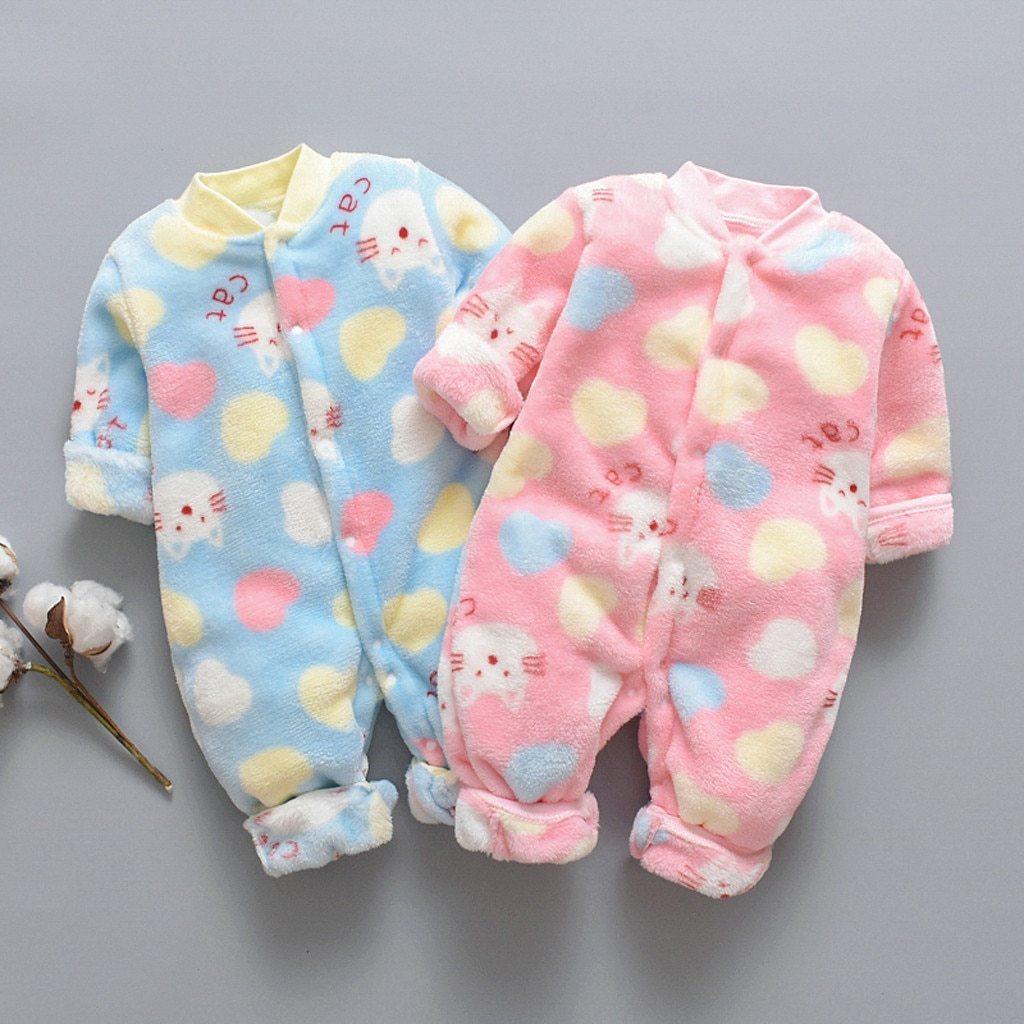 Infant Cartoon Animal Fleece Romper - Warm Plush Jumpsuit