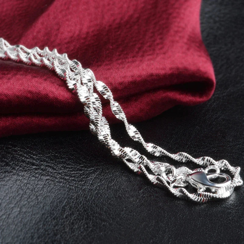 Aravant 925 Silver 2MM Twisted Water Wave Chain Link Necklaces For Women Girls Jewelry