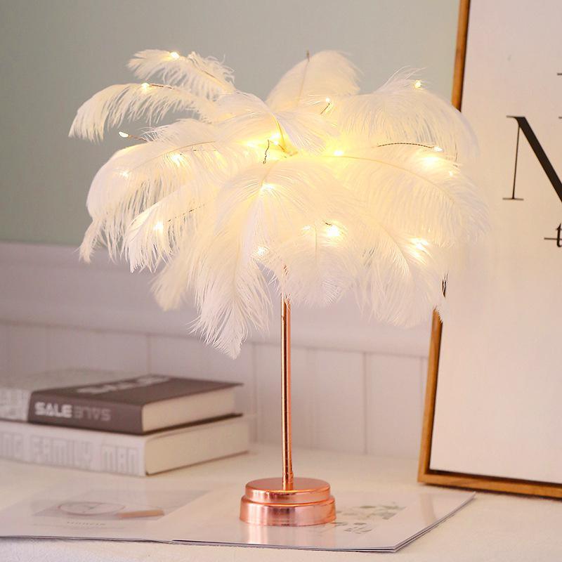 Rechargeable Decorative Tree Shape Feather Table Lamp