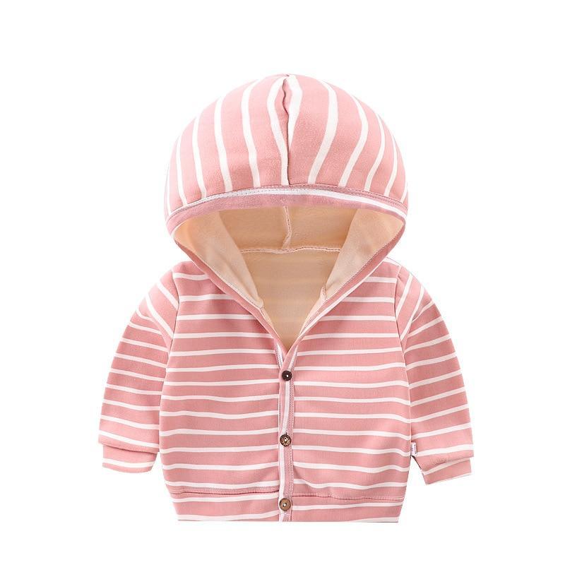 Baby Striped Velvet-Lined Cardigan Jacket for Boys and Girls