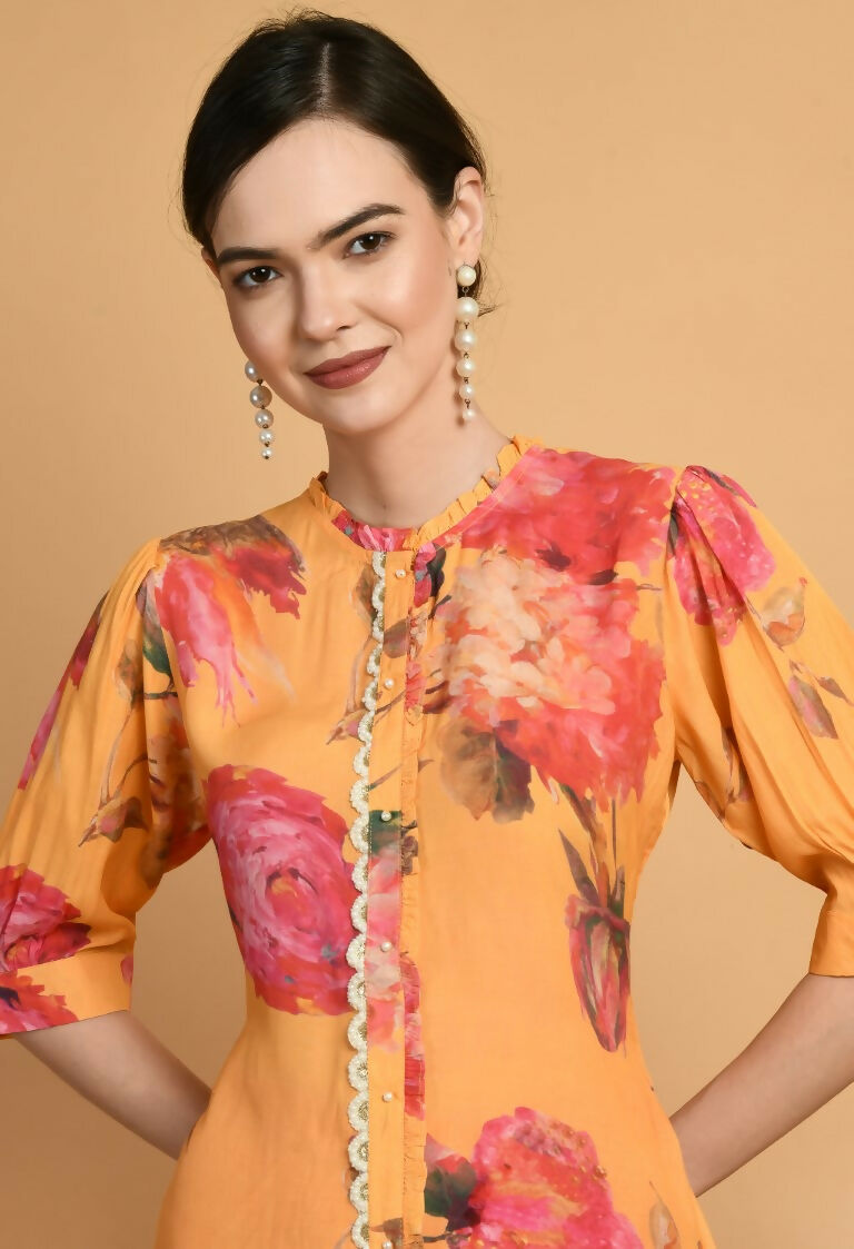 Mustard Maslin Kurta Set with Shantoon Bottoms