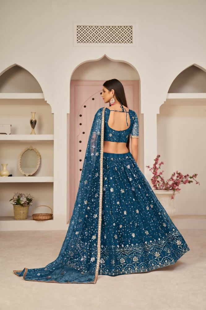 Peach Butterfly Net Lehenga Choli with Zari and Thread Embroidery