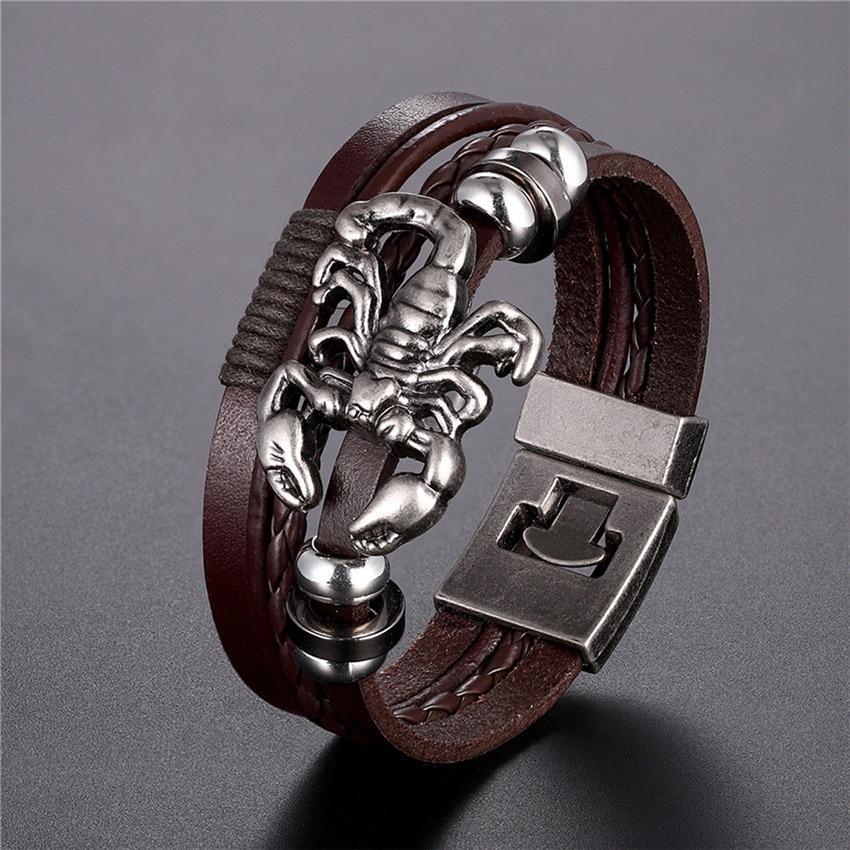 Multilayer Braided Leather Anchor Bracelet with Magnetic Clasp