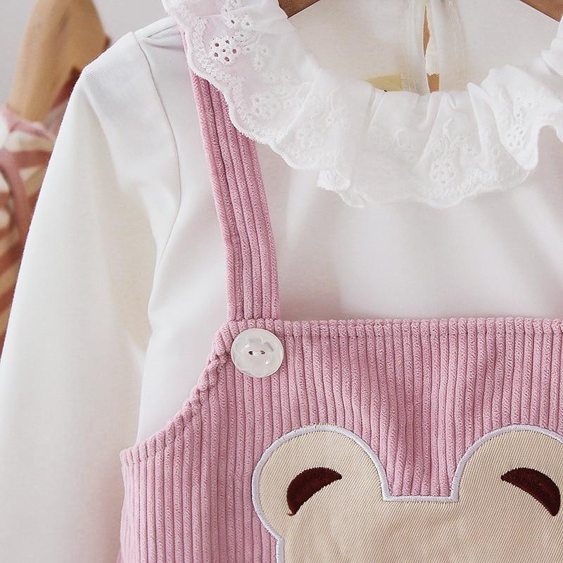 Vintage Style Baby Girls Cartoon Bear Long Sleeve Dress Shirt