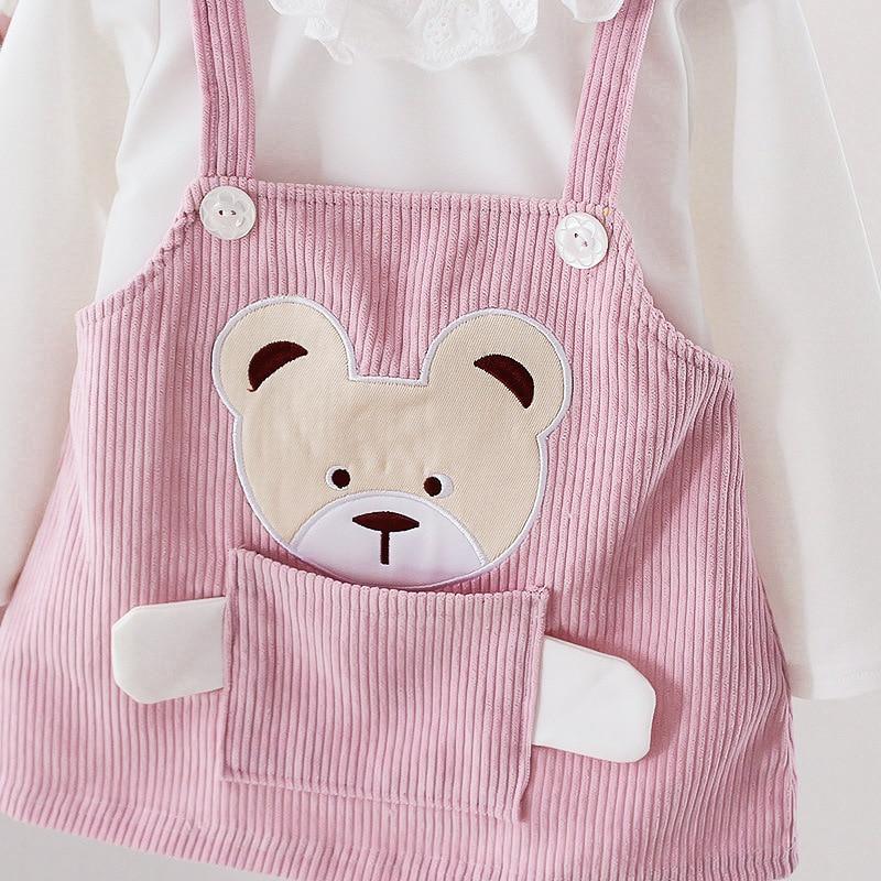Vintage Style Baby Girls Cartoon Bear Long Sleeve Dress Shirt