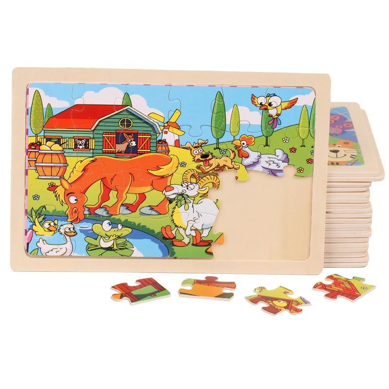 24-Piece Wooden Vehicle Puzzle Set for Kids Educational Learning Toy