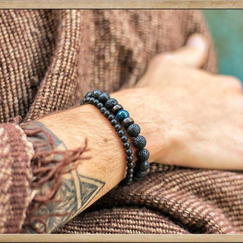 Natural Lava Stone & Moonstone Beaded Bracelet for Men