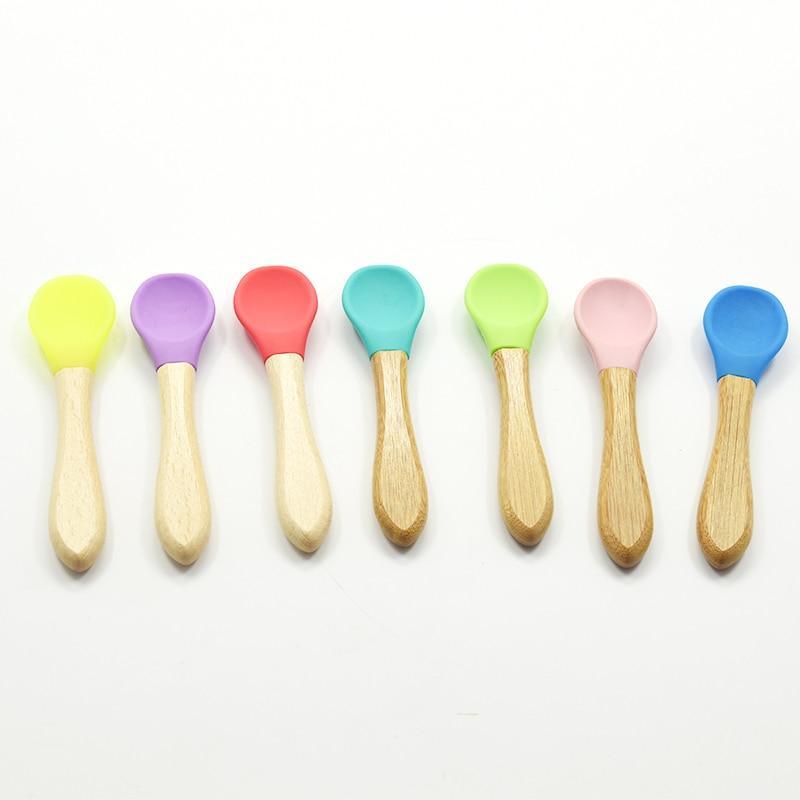 Organic Bamboo Baby Training Spoons with Soft Silicone Tips 2-Pack