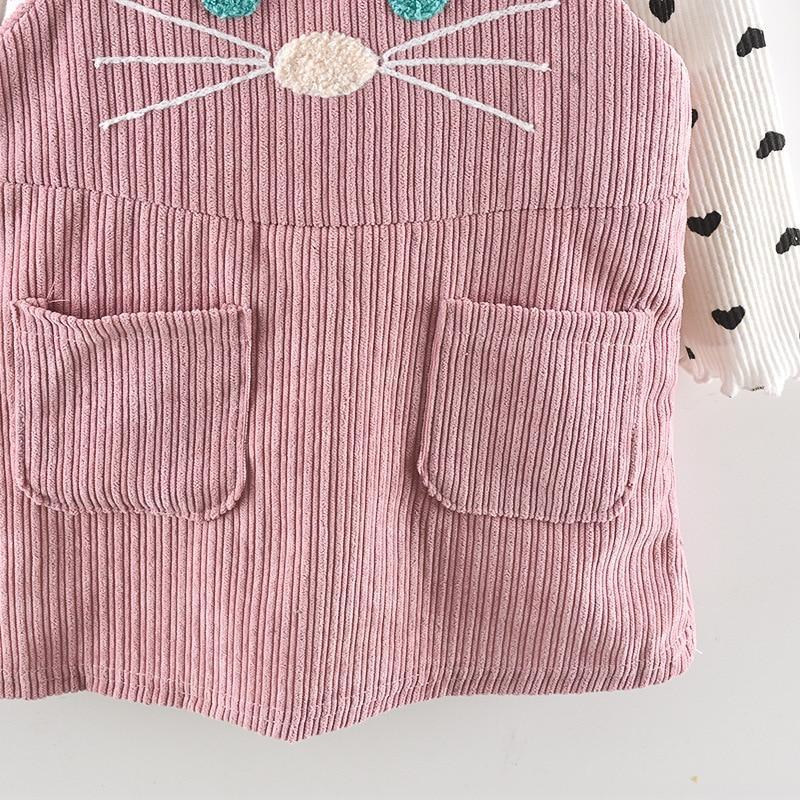 Girls 2-Piece Long Sleeve Dot T-Shirt and Cat Strap Dress Set