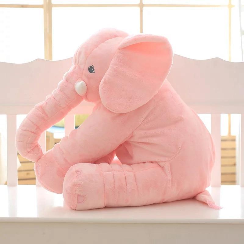 Large Elephant Plush Pillow for Nursery - Soft Gray & Purple