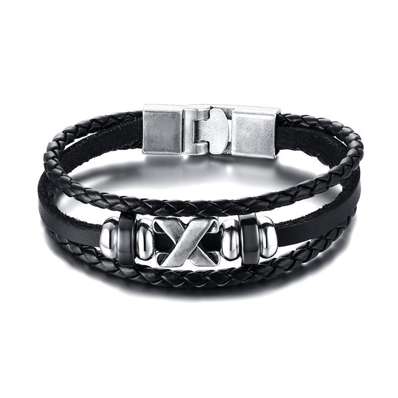 Vintage Men's Leather Playing Card Charm Multilayer Bracelet