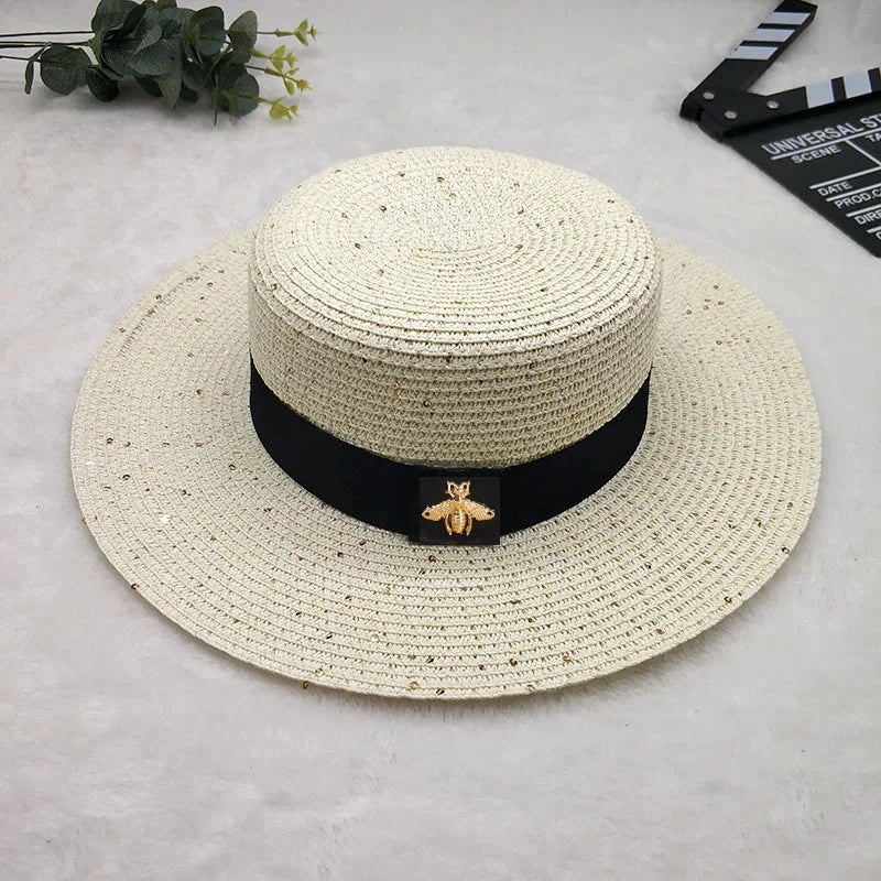 Women’s Straw Fedora with Metallic Bee Accent