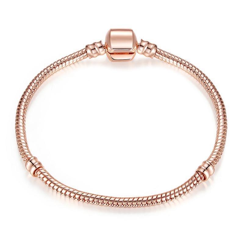 Sterling Silver Color Snake Chain Heart and Star Bracelet