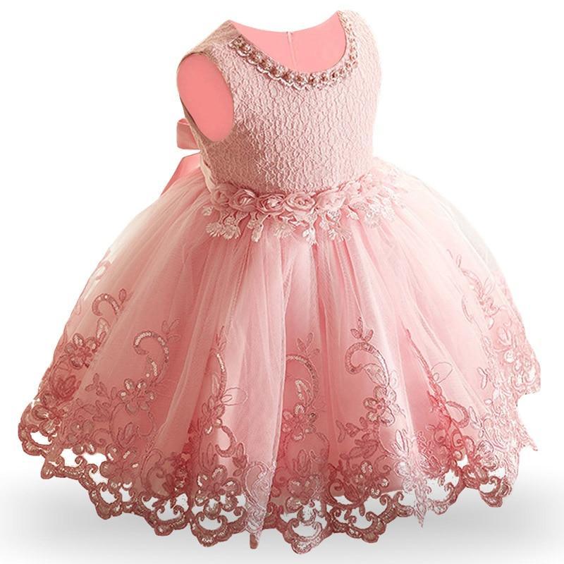 Luxury Baby Girl Lace Bow Dress for 1st Birthday