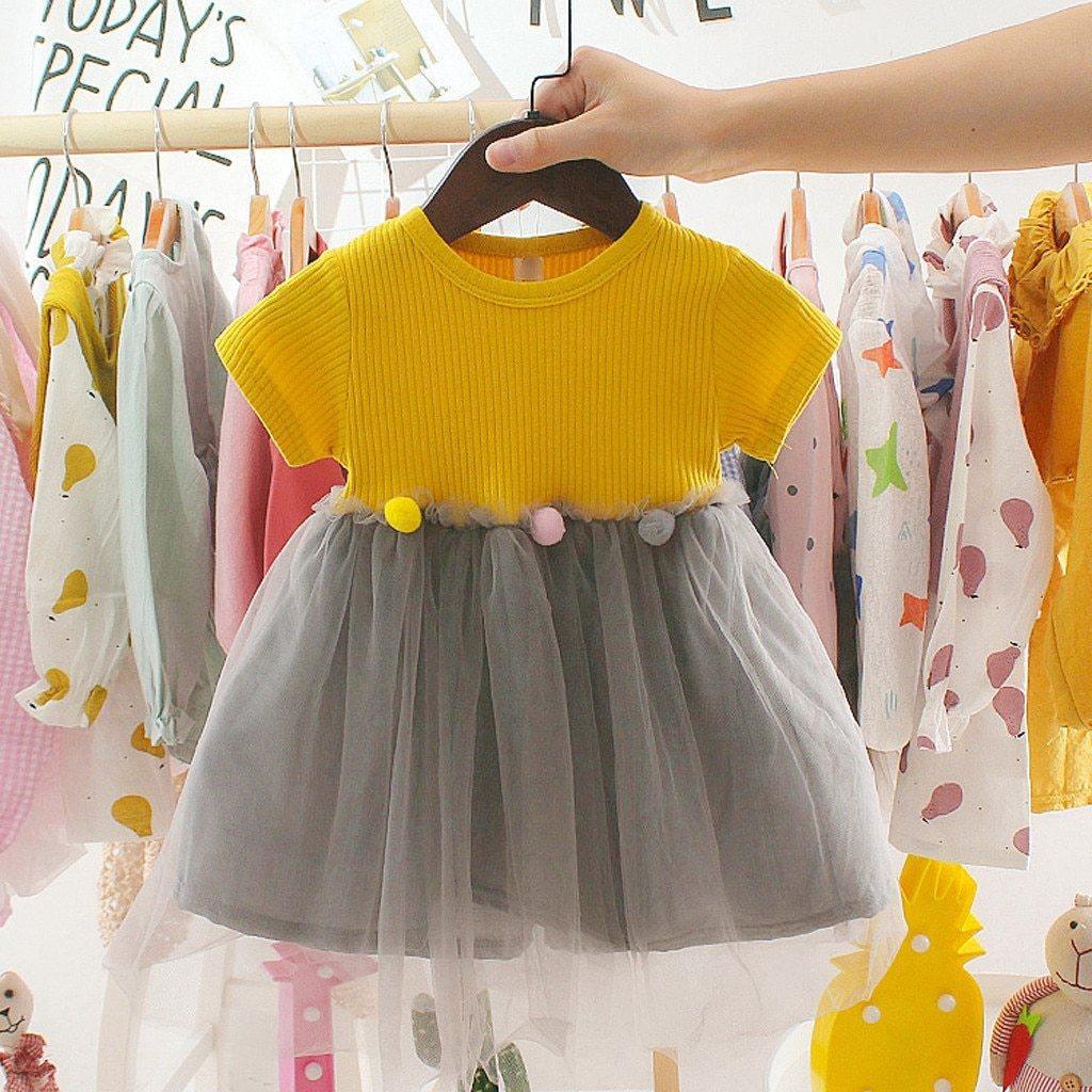 Toddler Girls Patchwork Tulle Princess Dress Casual Knit Playwear
