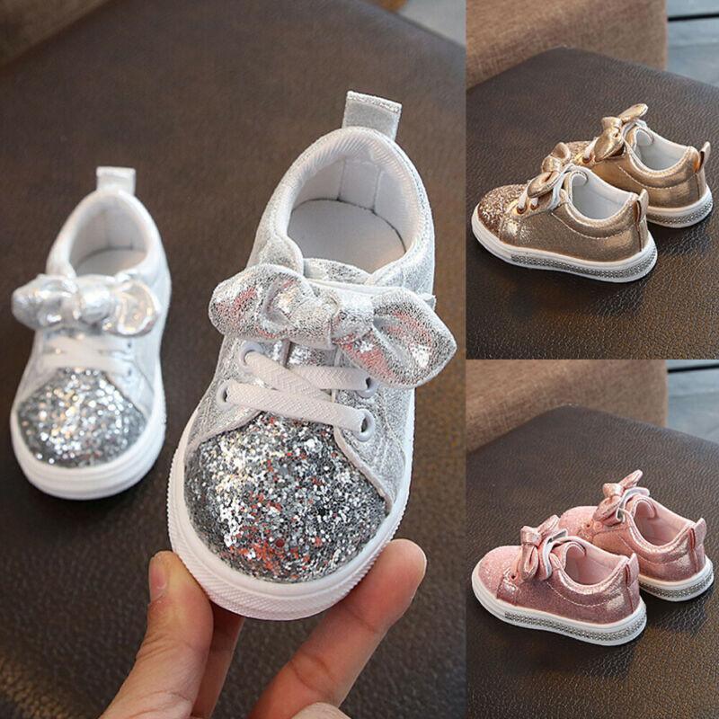 Toddler Sequin Bow Sneakers - Pink, Gold & Silver Casual Shoes