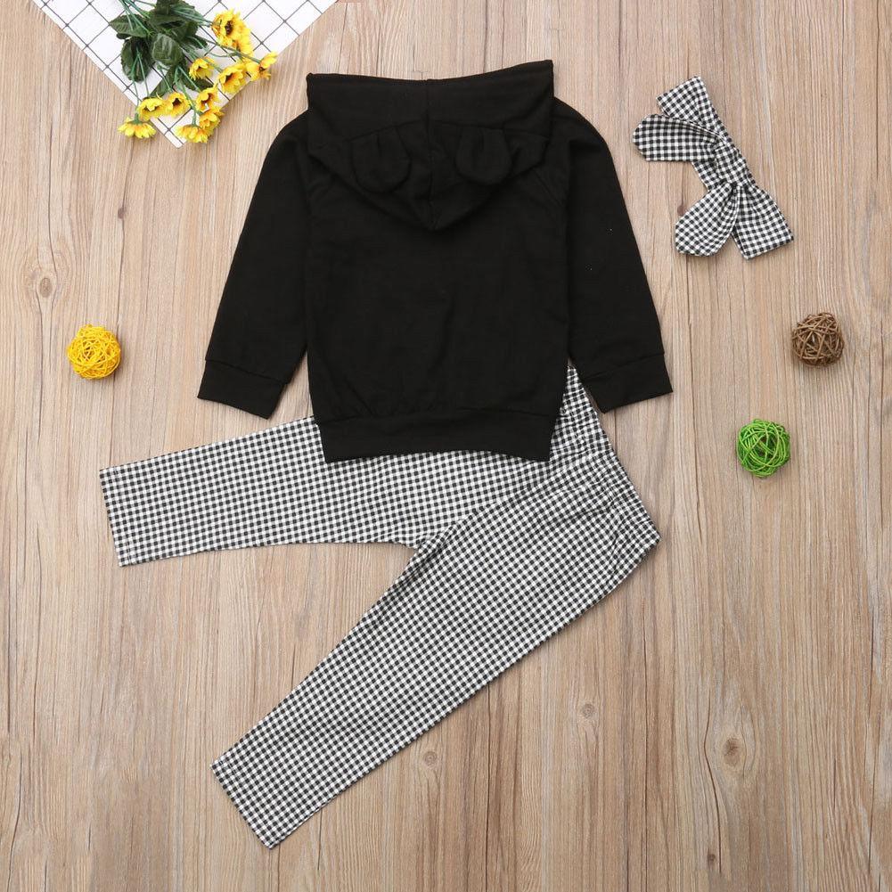 Toddler Girls Winter Plaid Ruffle Outfit with Hooded Pullover