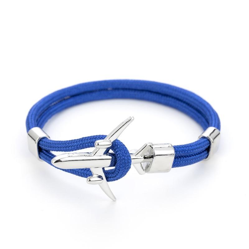 Unisex Nautical Anchor Rope Bracelet in Blue Red White Silver