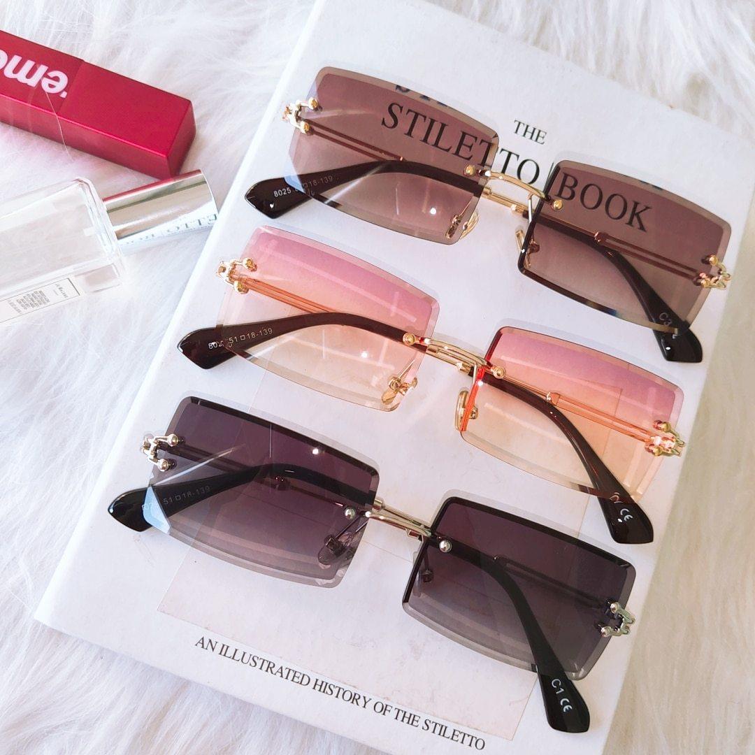 Women’s Trendy Small Rectangle Rimless Sunglasses UV400 Protection