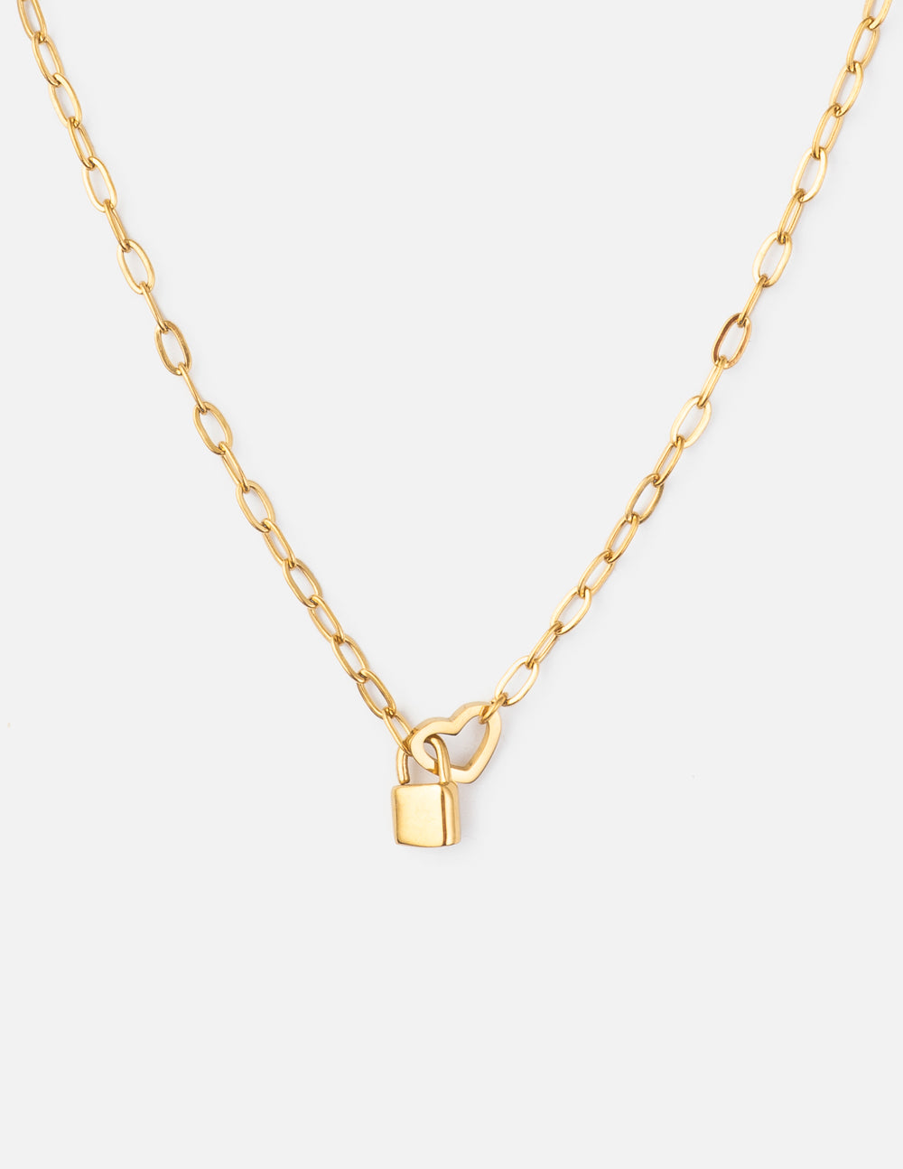 Heart Lock Paperclip Chain Necklace styled with elegant attire
