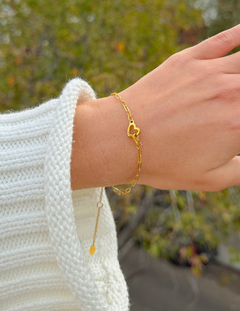 Heart Paperclip Chain Bracelet - Adjustable Gold Tone Link Jewelry