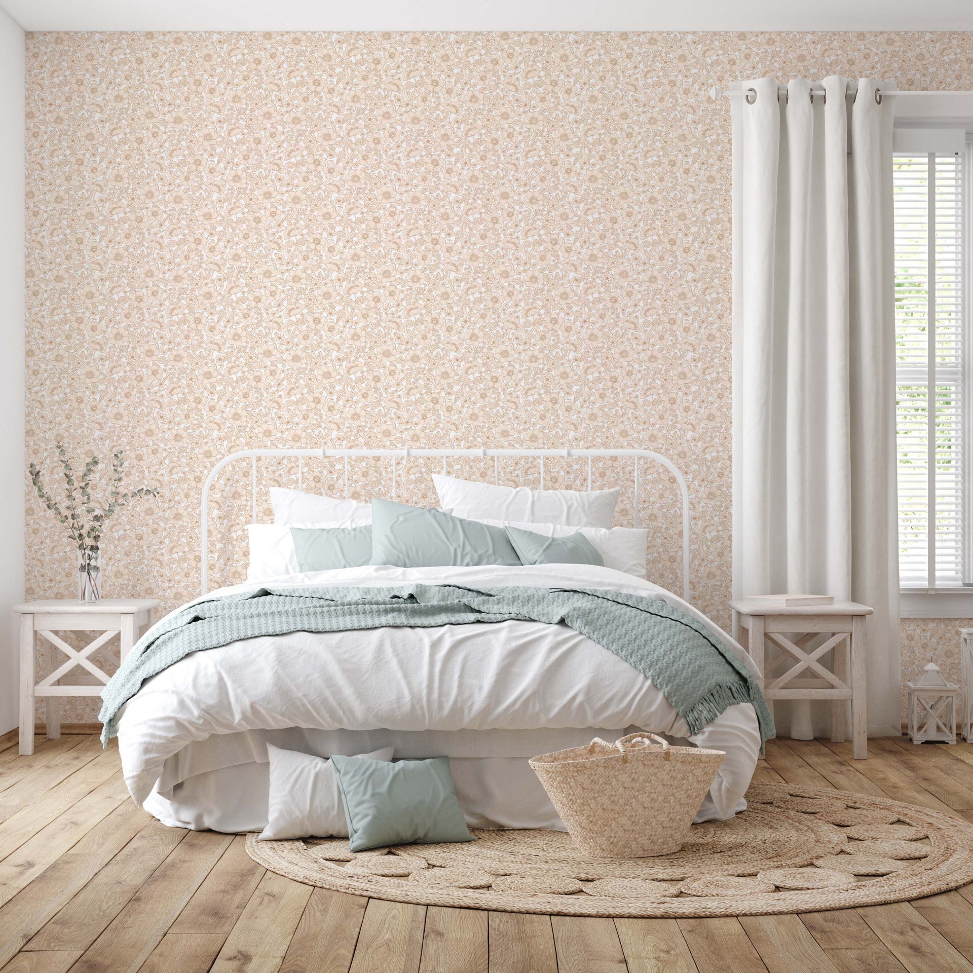 Heather Floral Removable Wallpaper in Soft Peach and Cream Vintage