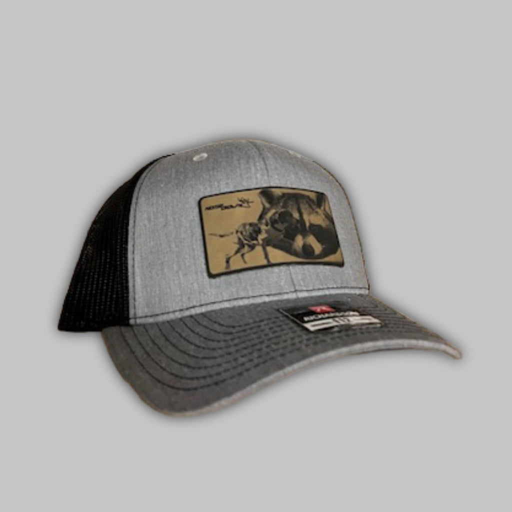 Coon Hunter branded trucker hat with mesh back for outdoor hunting
