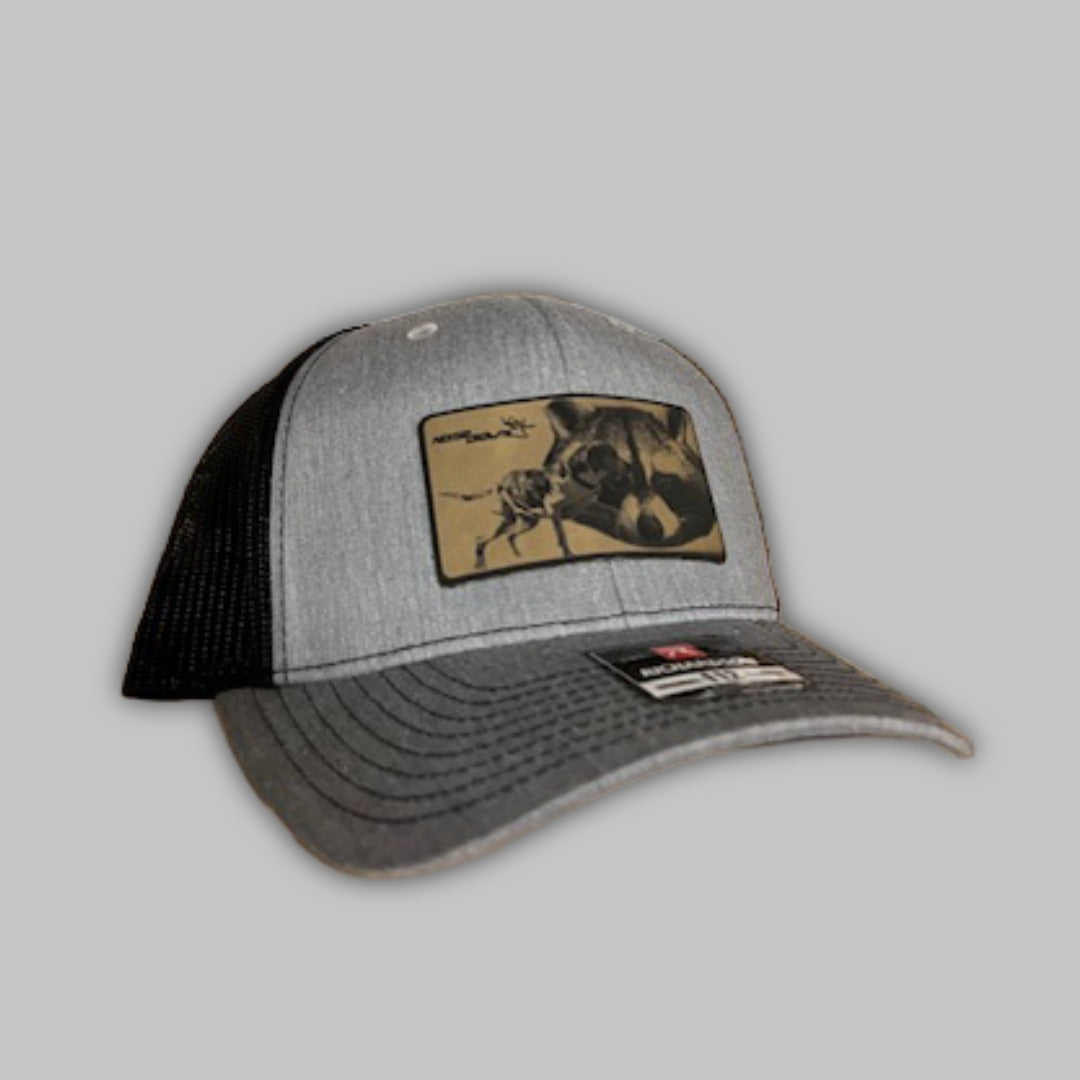 Coon Hunter branded trucker hat with mesh back for outdoor hunting