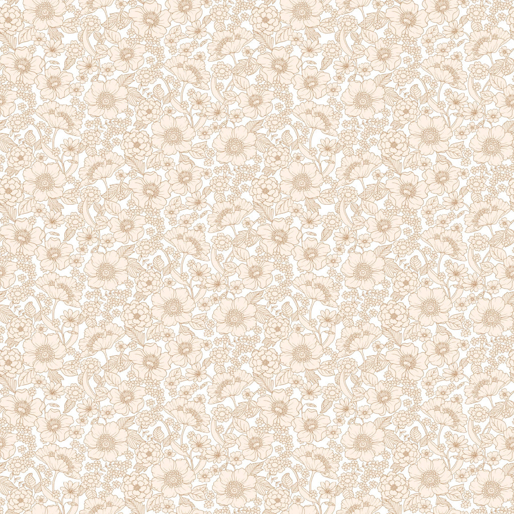 Heather Floral Removable Wallpaper in Soft Peach and Cream Vintage