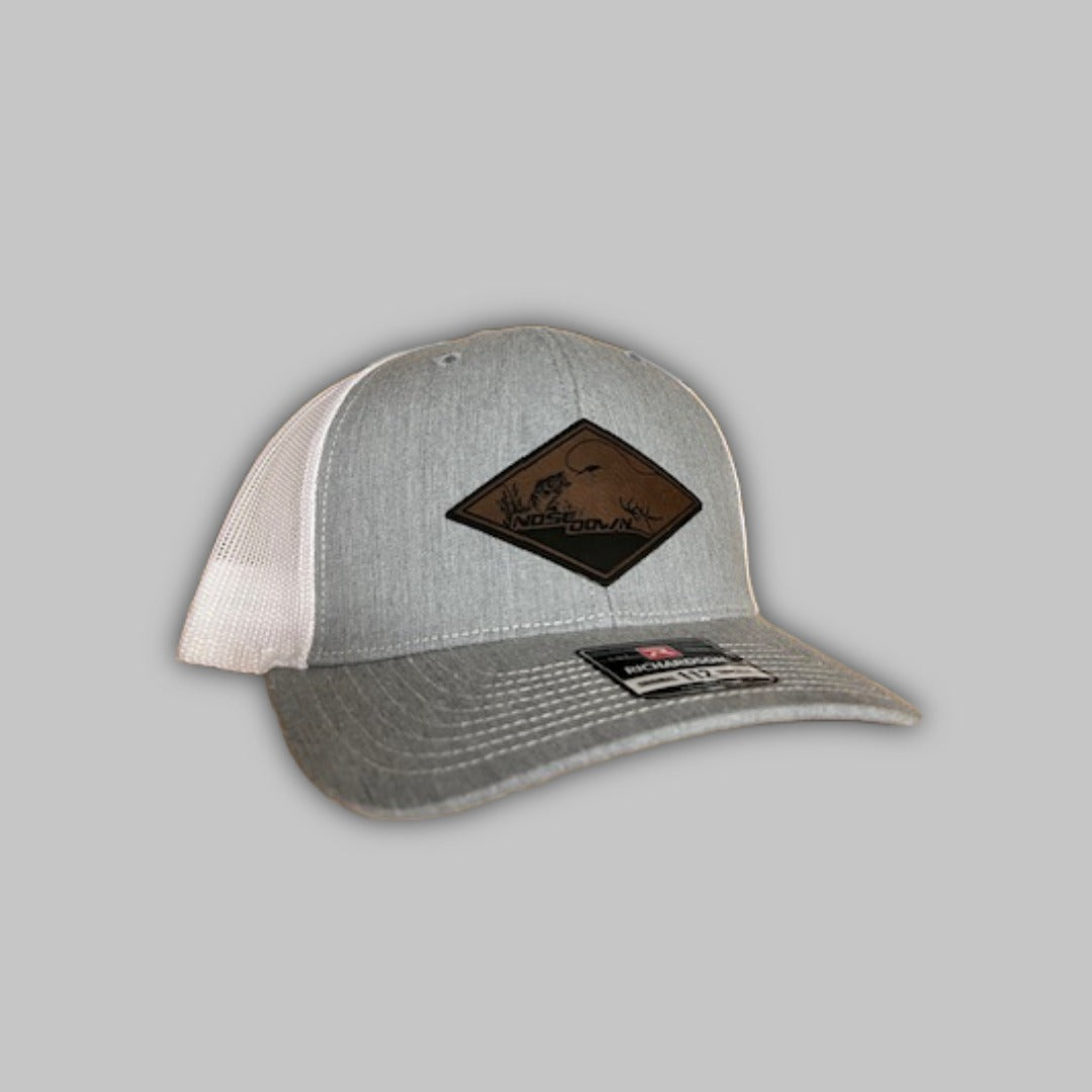 Lucky Fishing Trucker Hat in grey, white, and khaki with Richardson 112 construction.