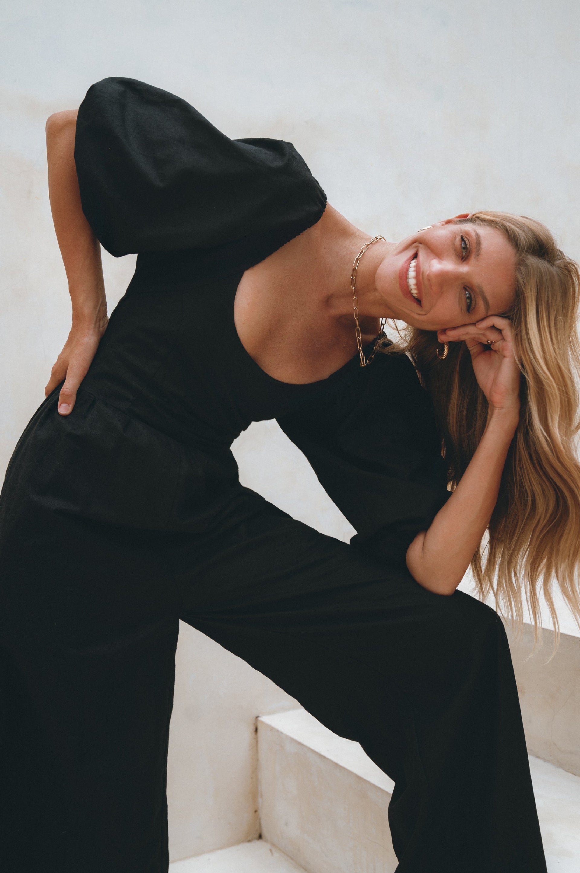 Women's Organic Linen Jumpsuit - Smocked Back