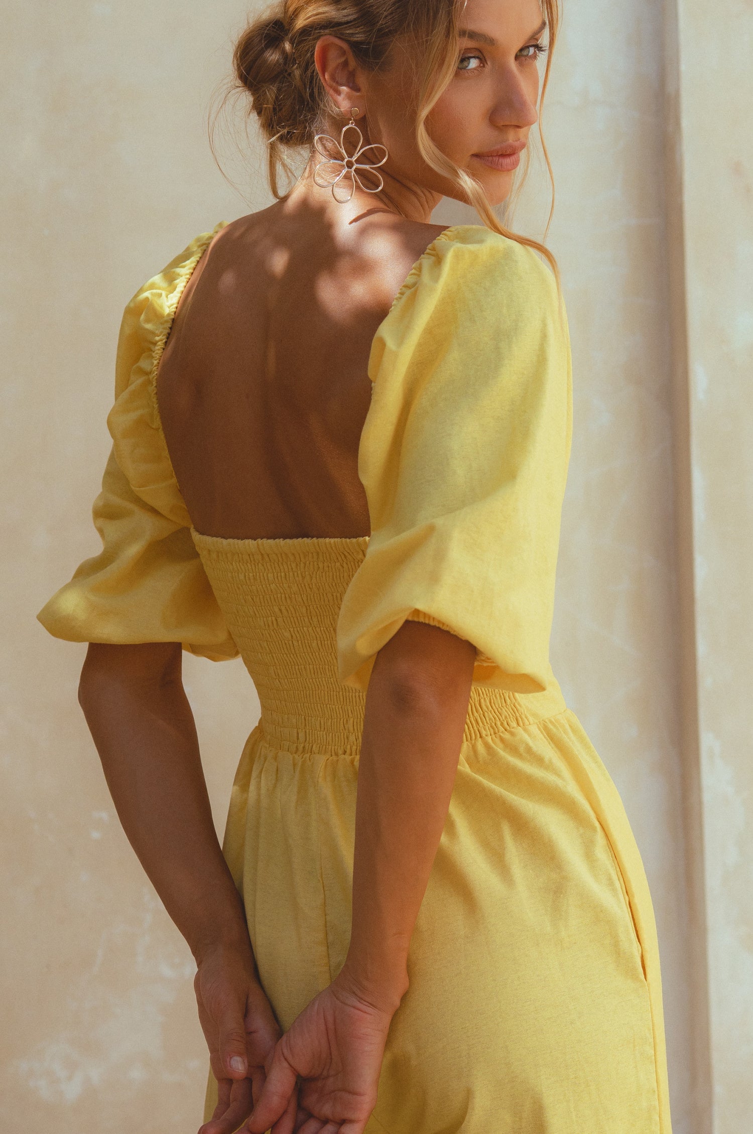 Women's Organic Linen Jumpsuit - Smocked Back