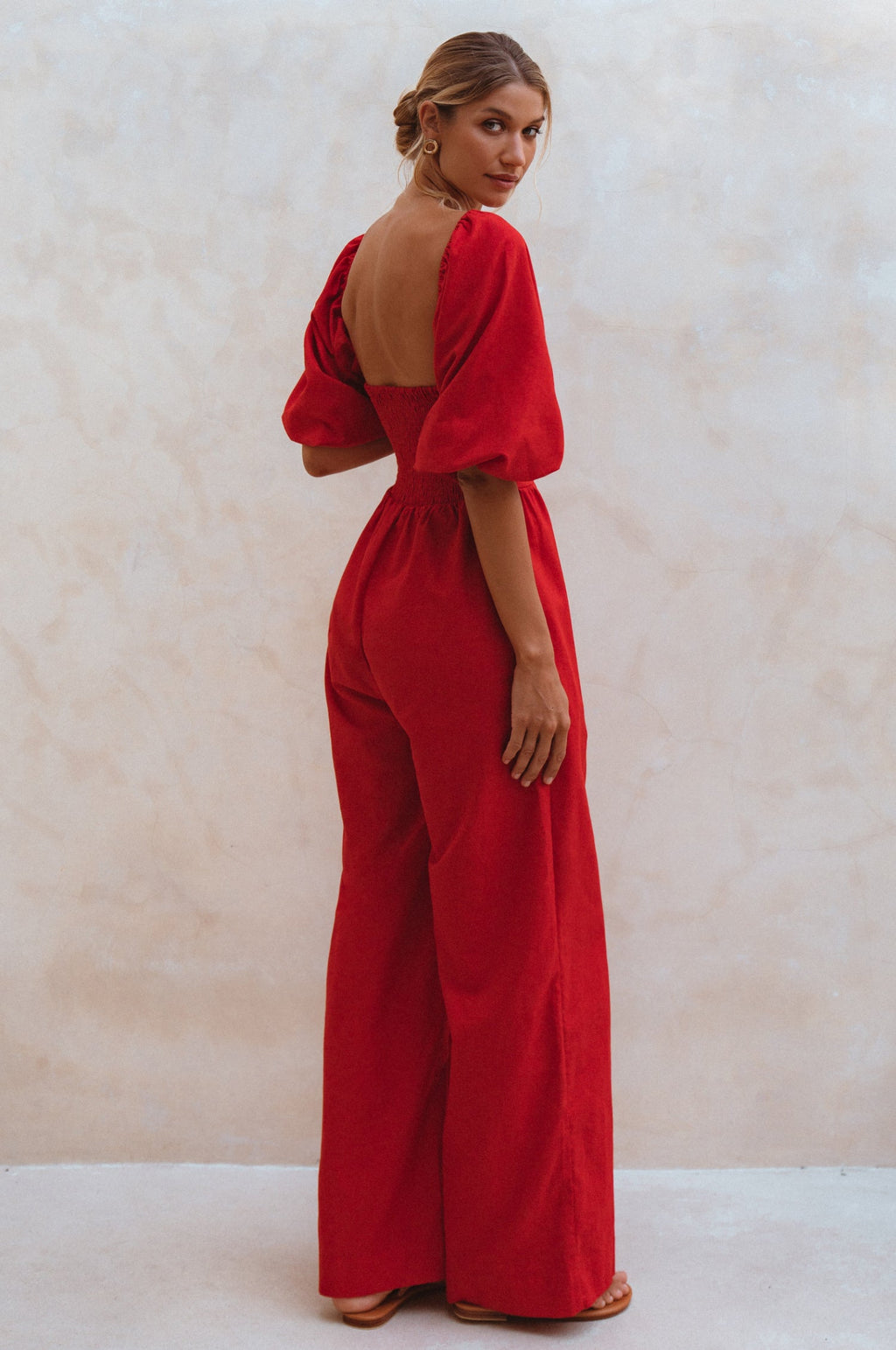 Women's Organic Linen Jumpsuit - Smocked Back