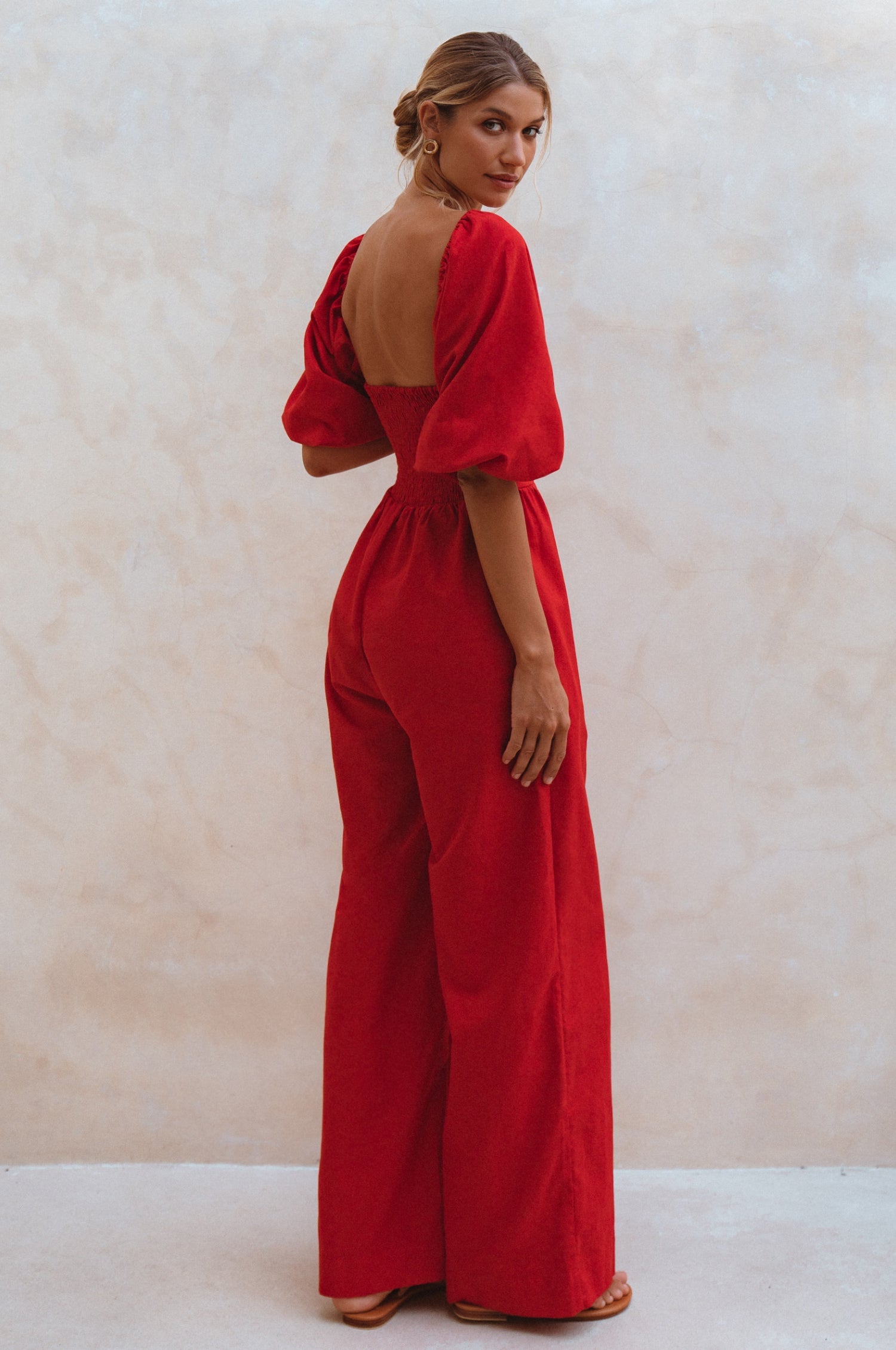 Women's Organic Linen Jumpsuit - Smocked Back