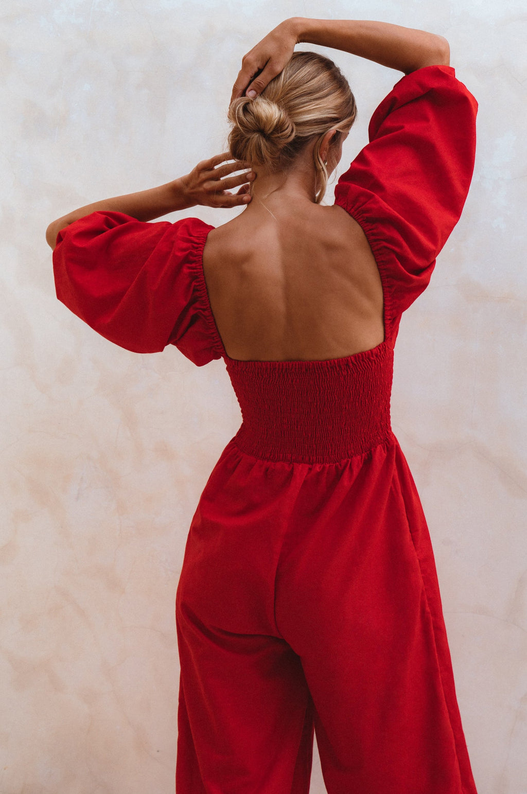 Women's Organic Linen Jumpsuit - Smocked Back