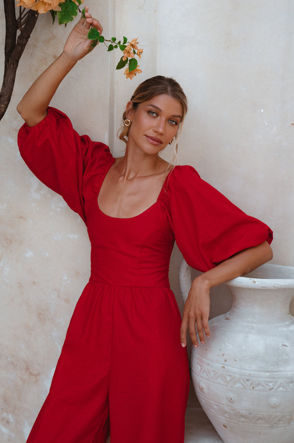 Women's Organic Linen Jumpsuit - Smocked Back