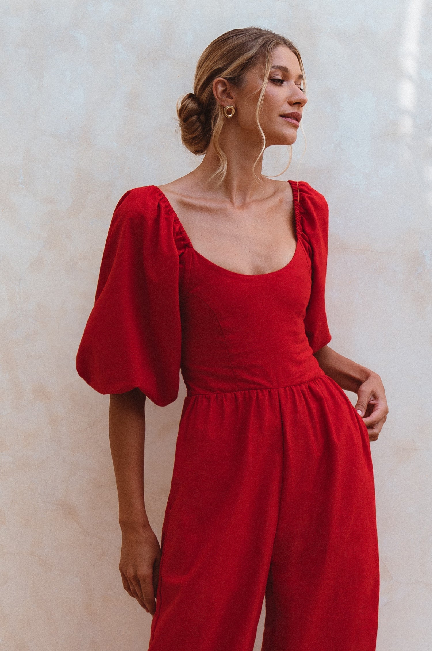 Women's Organic Linen Jumpsuit - Smocked Back