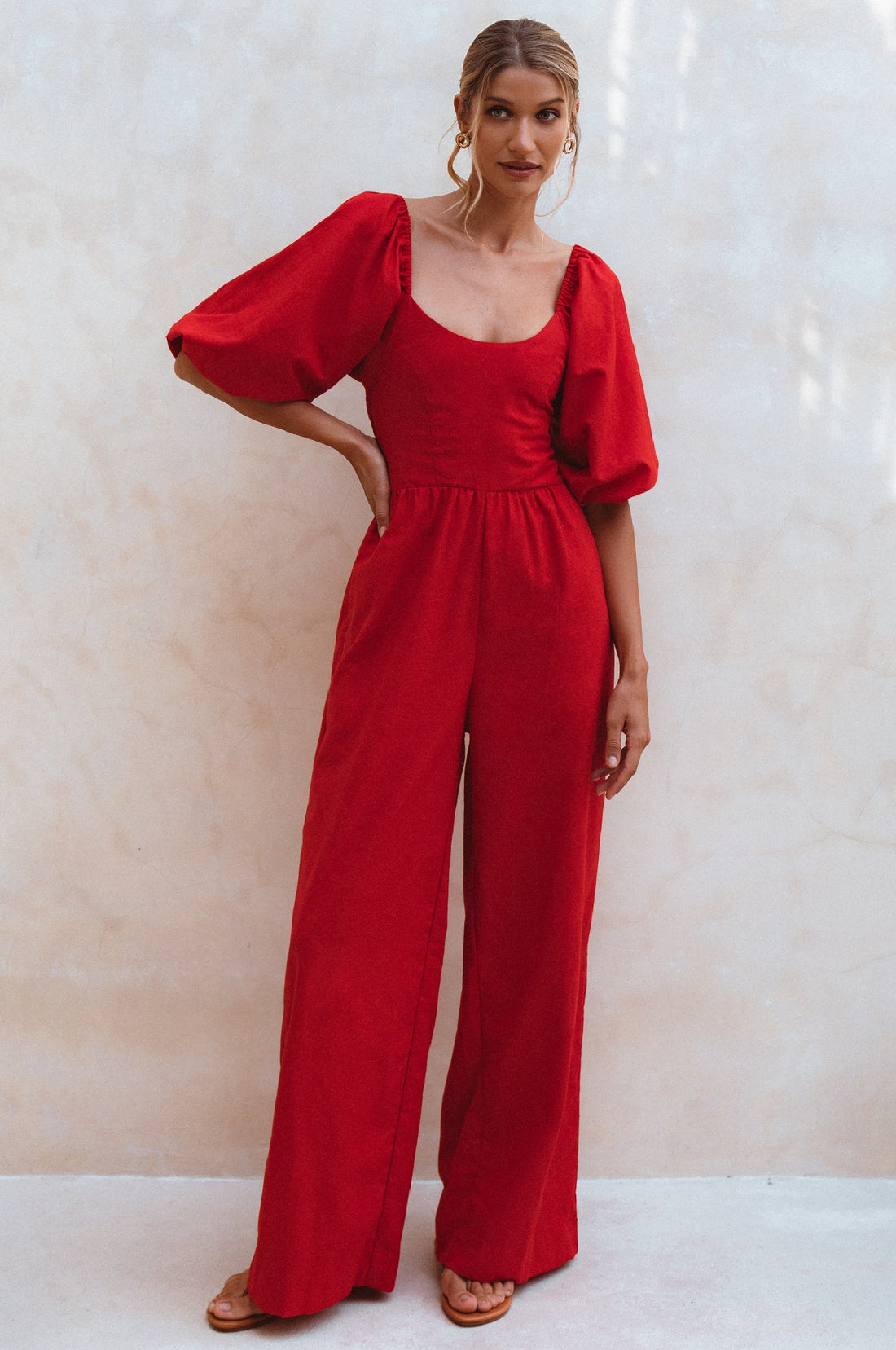 Women's Organic Linen Jumpsuit - Smocked Back