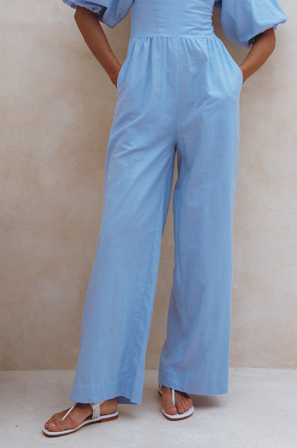 Women's Organic Linen Jumpsuit - Smocked Back