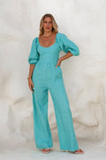 Women's Organic Linen Jumpsuit - Smocked Back