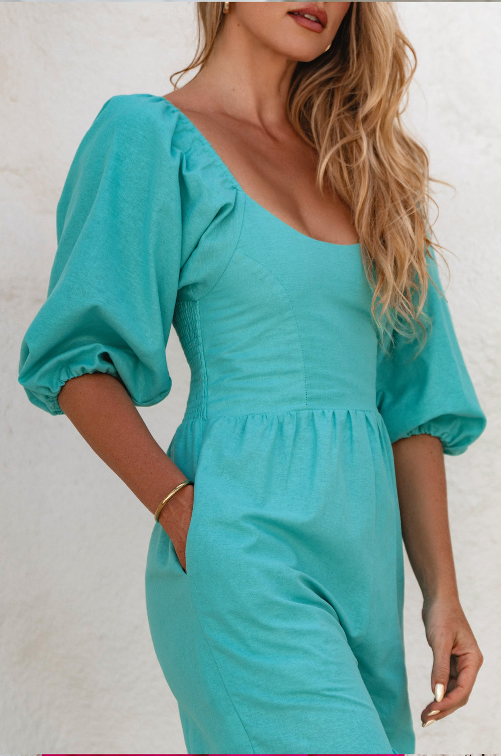 Women's Organic Linen Jumpsuit - Smocked Back