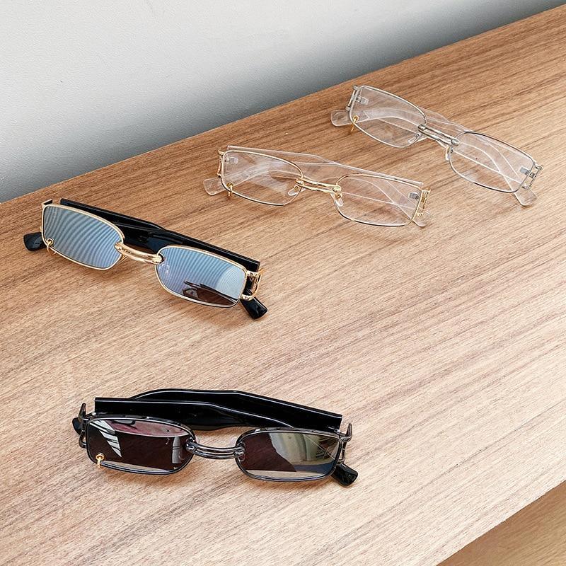 Small Rectangle Sunglasses – Retro Punk Style Rimless Shades