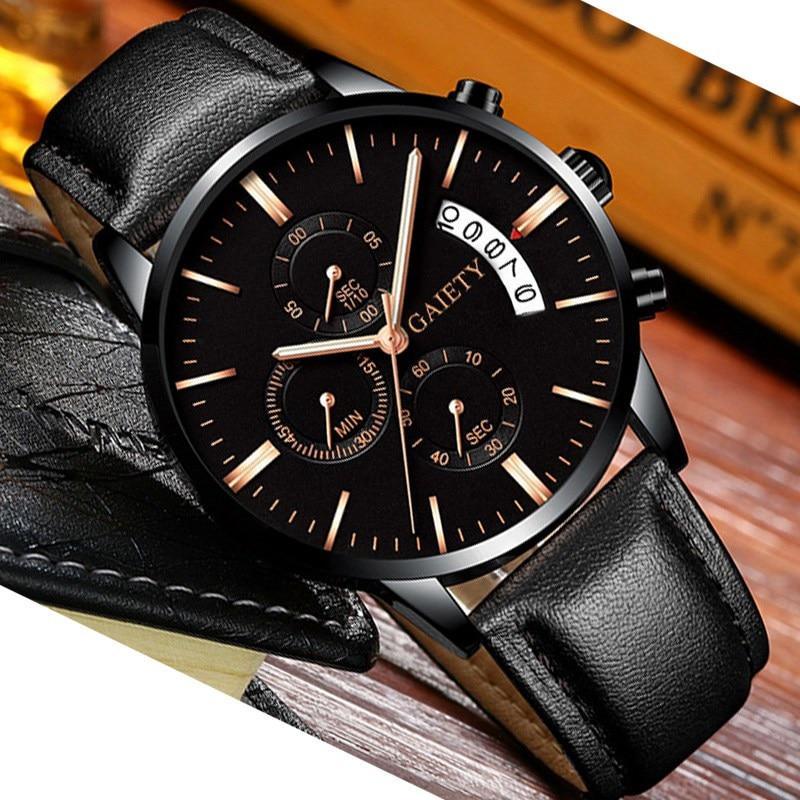 Minimalist Men’s Quartz Watch with Genuine Leather Band