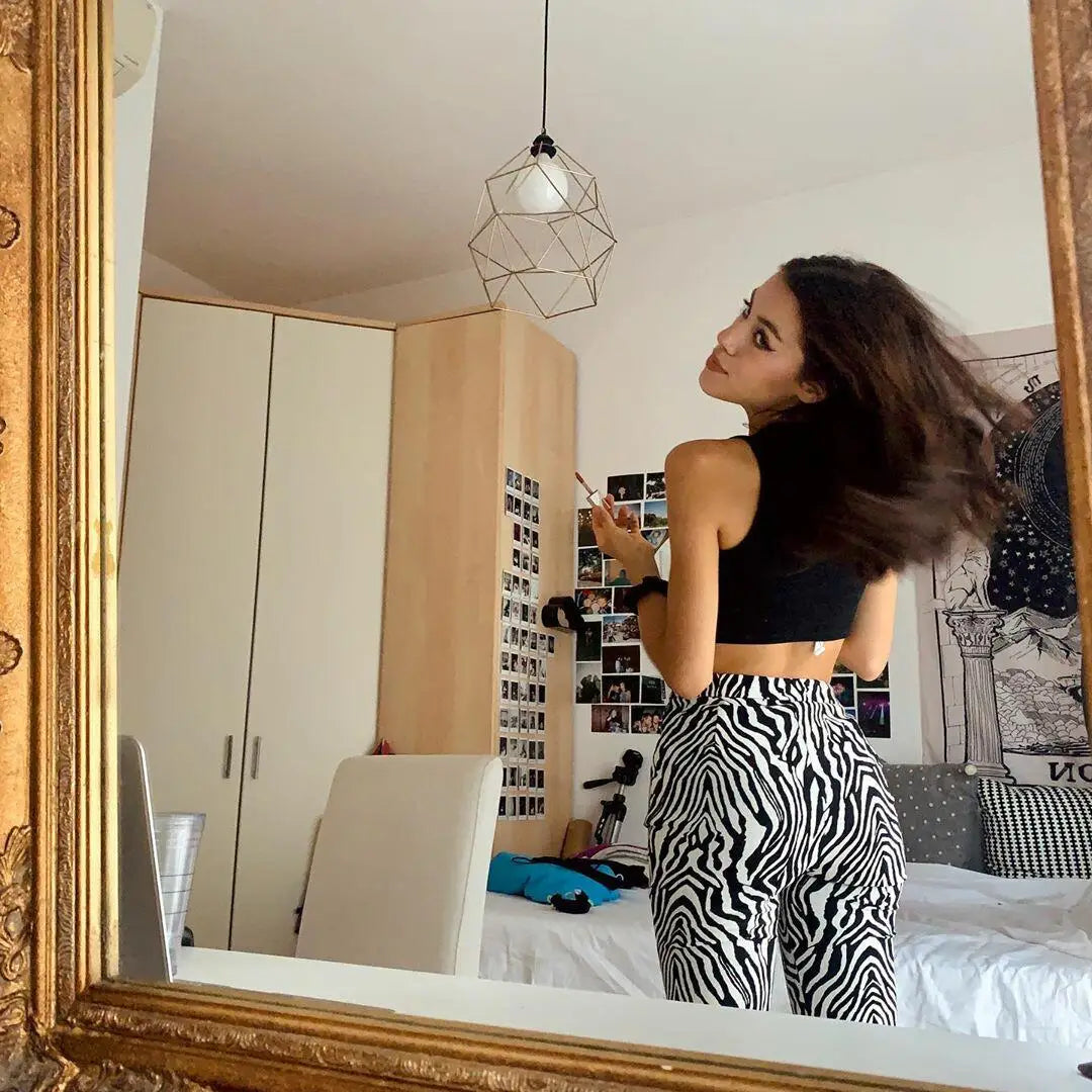 Women's Zebra Print High Waist Wide Leg Pants Casual Trousers - Image 25