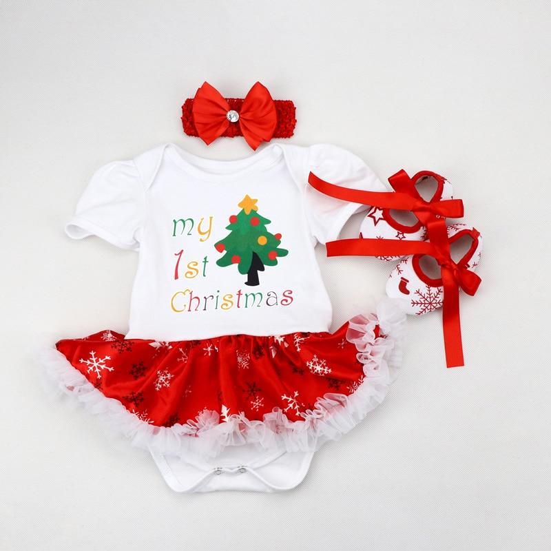Baby Girl First Christmas Reindeer Tutu Dress and Headband Set