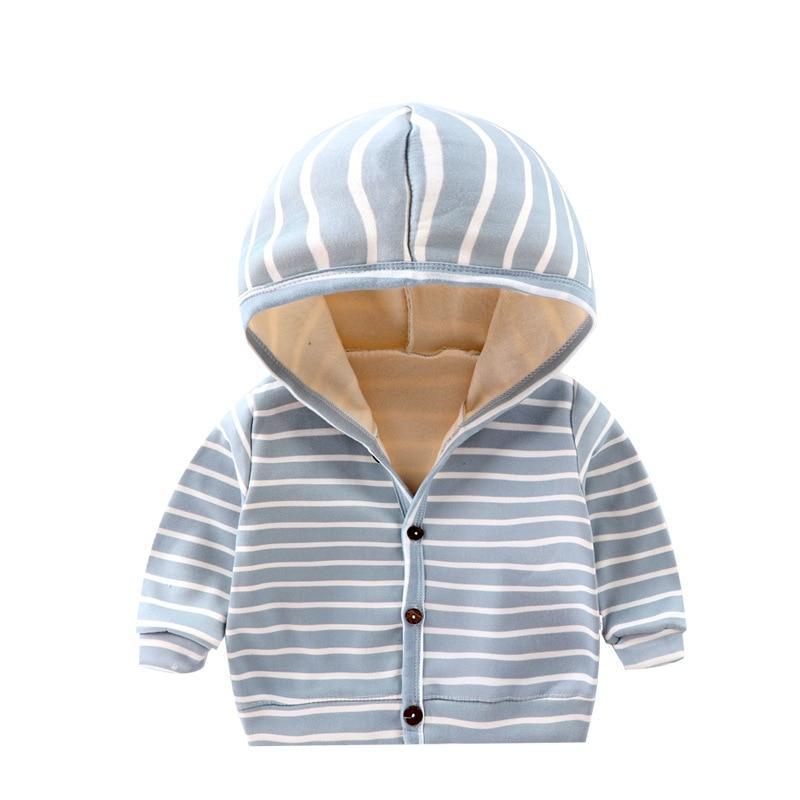 Baby Striped Velvet-Lined Cardigan Jacket for Boys and Girls